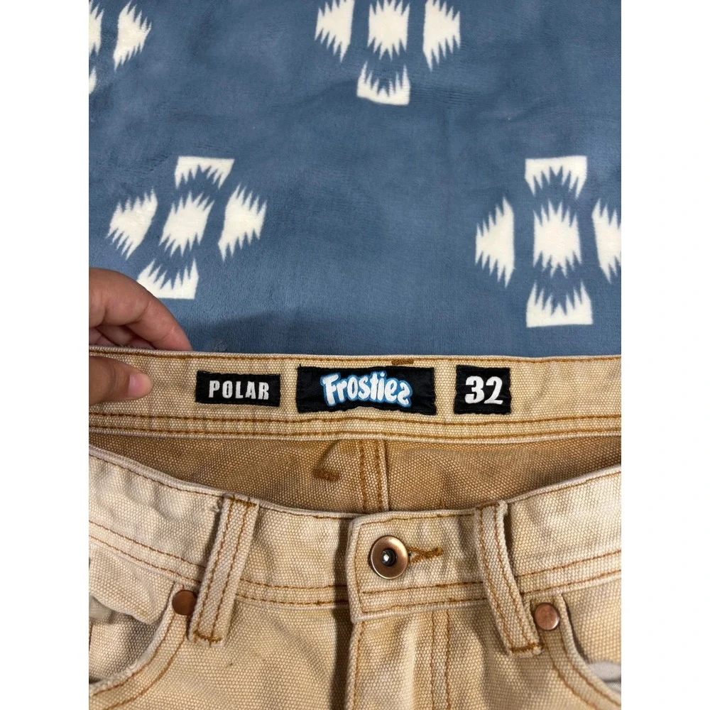 Polar Frostiez Tan Canvas Peace Sign Paint Splatter Double Knee Pants Size 32